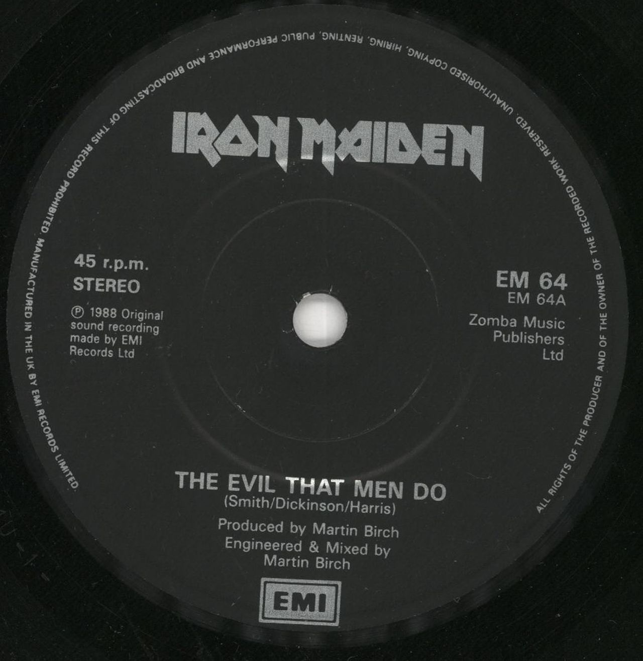 Iron Maiden The Evil That Men Do - Paper labels + Sleeve UK 7 vinyl —  RareVinyl.com