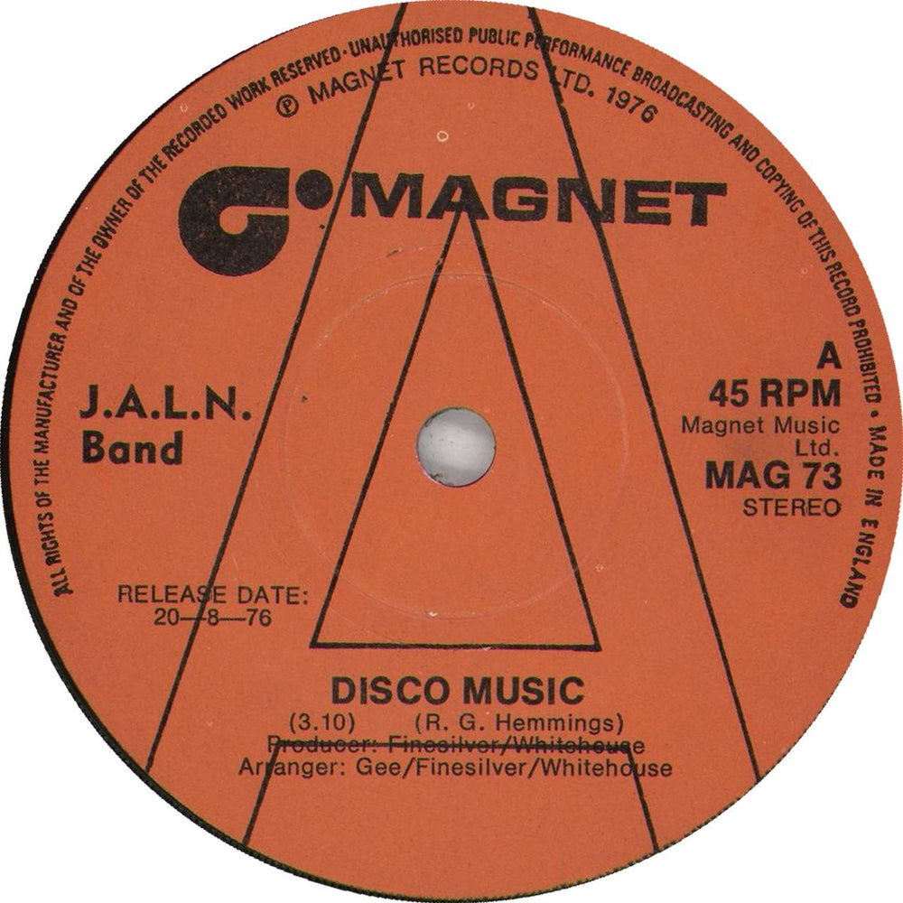 J.A.L.N. Band Disco Music - A Label UK Promo 7" vinyl single (7 inch record / 45) MAG73