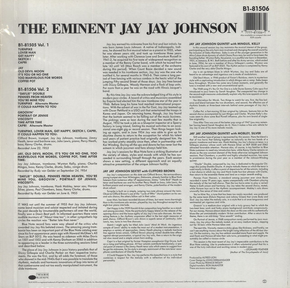 J.J. Johnson The Eminent Jay Jay Johnson Volumes 1 & 2 US 2-LP vinyl record set (Double LP Album)