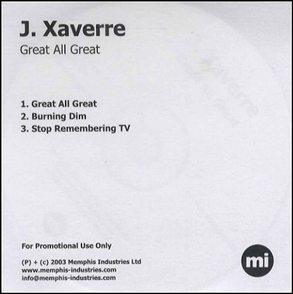 J Xaverre Great All Great UK Promo CD-R acetate CD-R ACETATE