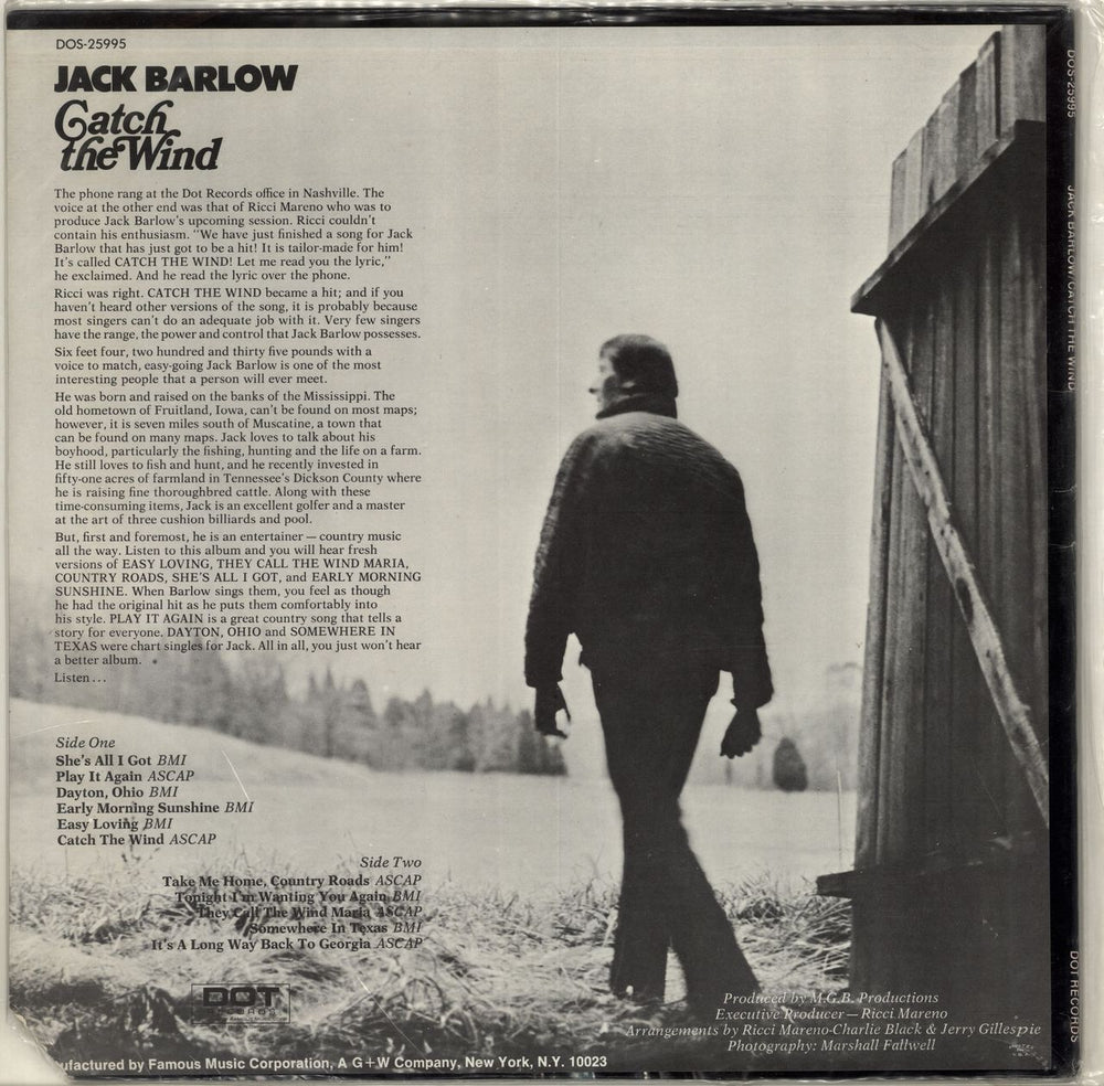 Jack Barlow Catch The Wind US vinyl LP album (LP record)