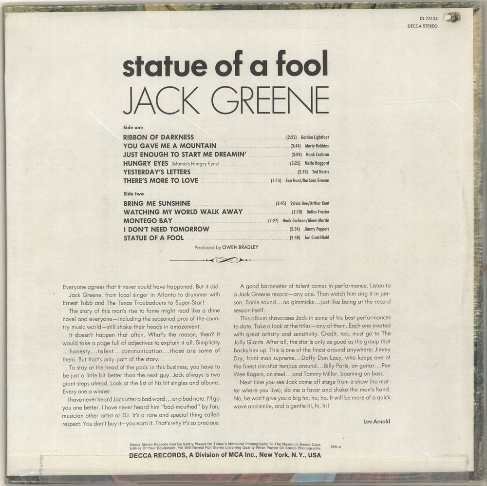 Jack Greene Statue Of A Fool US vinyl LP album (LP record)