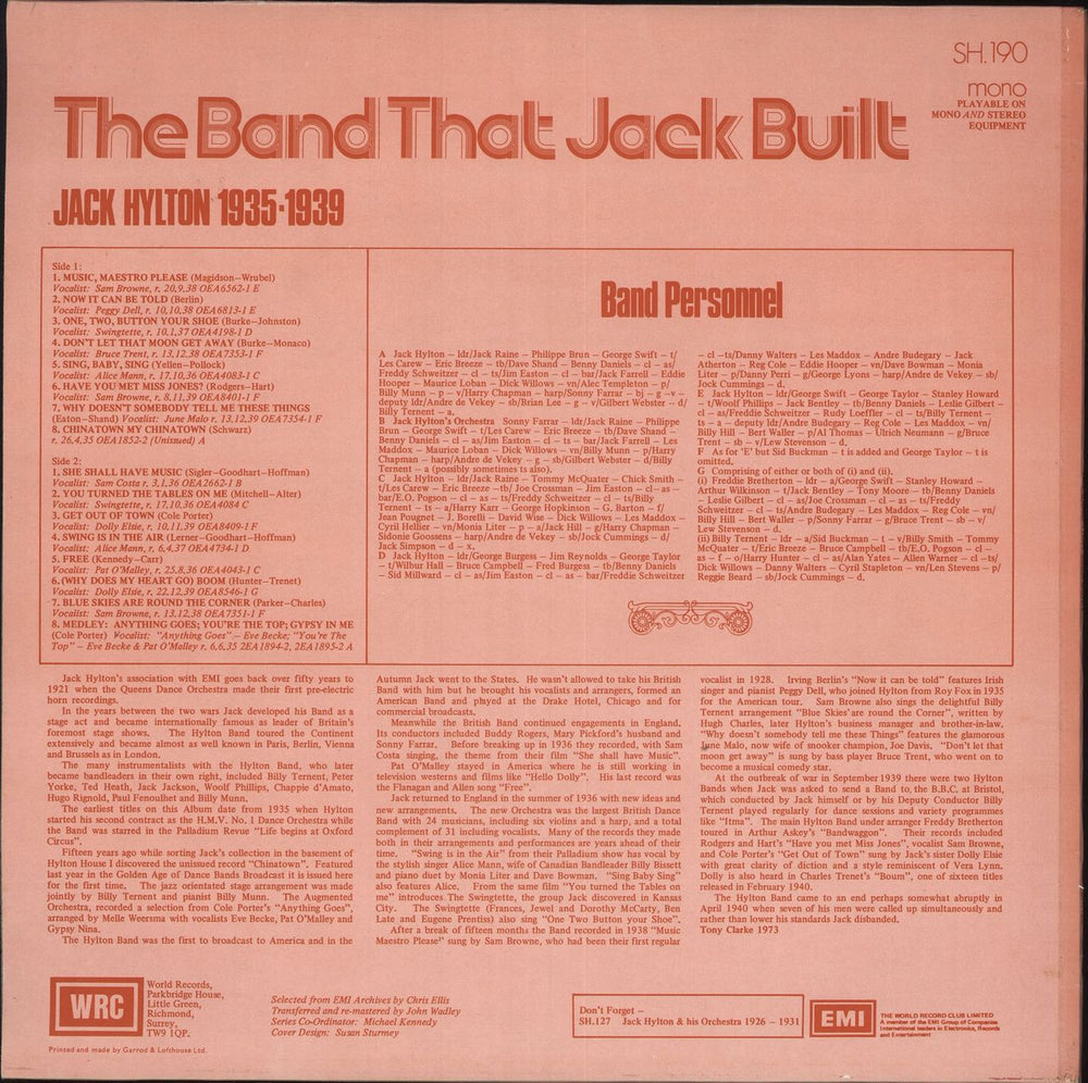 Jack Hylton The Band That Jack Built (Jack Hylton 1935-1939) UK vinyl LP album (LP record)