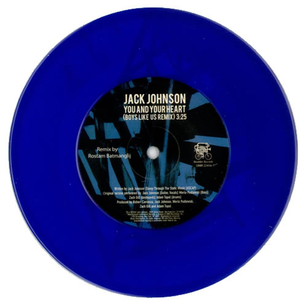 Jack Johnson You And Your Heart - Blue Vinyl US Promo 7" vinyl single (7 inch record / 45) UNIR22416