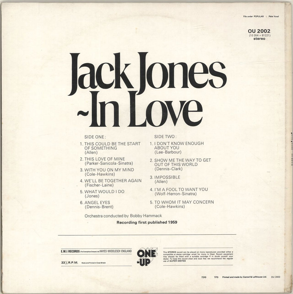 Jack Jones In Love UK vinyl LP album (LP record)