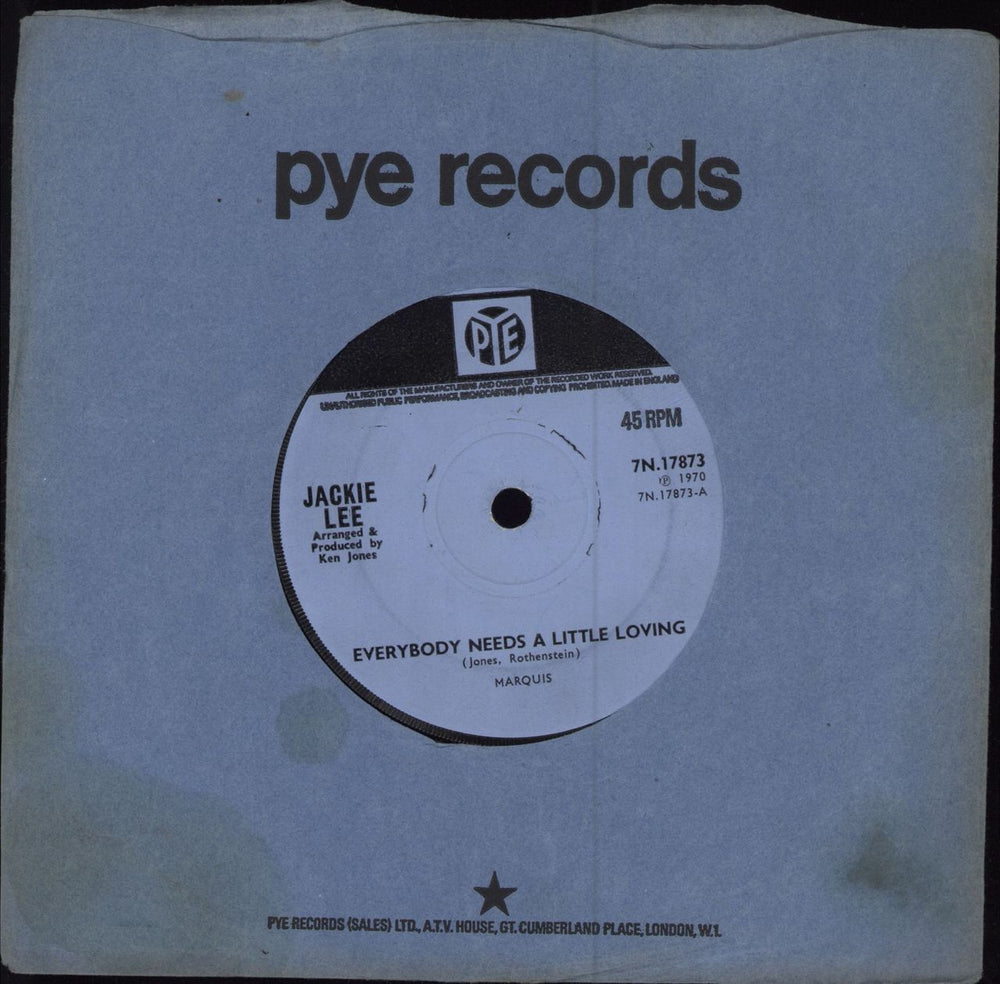 Jackie Lee Everybody Needs A Little Loving UK 7" vinyl single (7 inch record / 45) 7N.17873