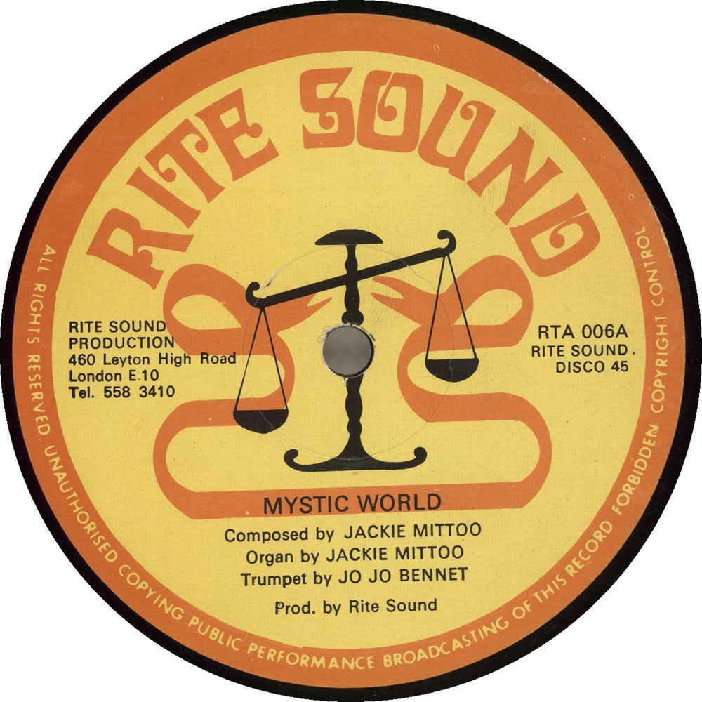 Jackie Mittoo Mystic World UK 12" vinyl single (12 inch record / Maxi-single) RTA006