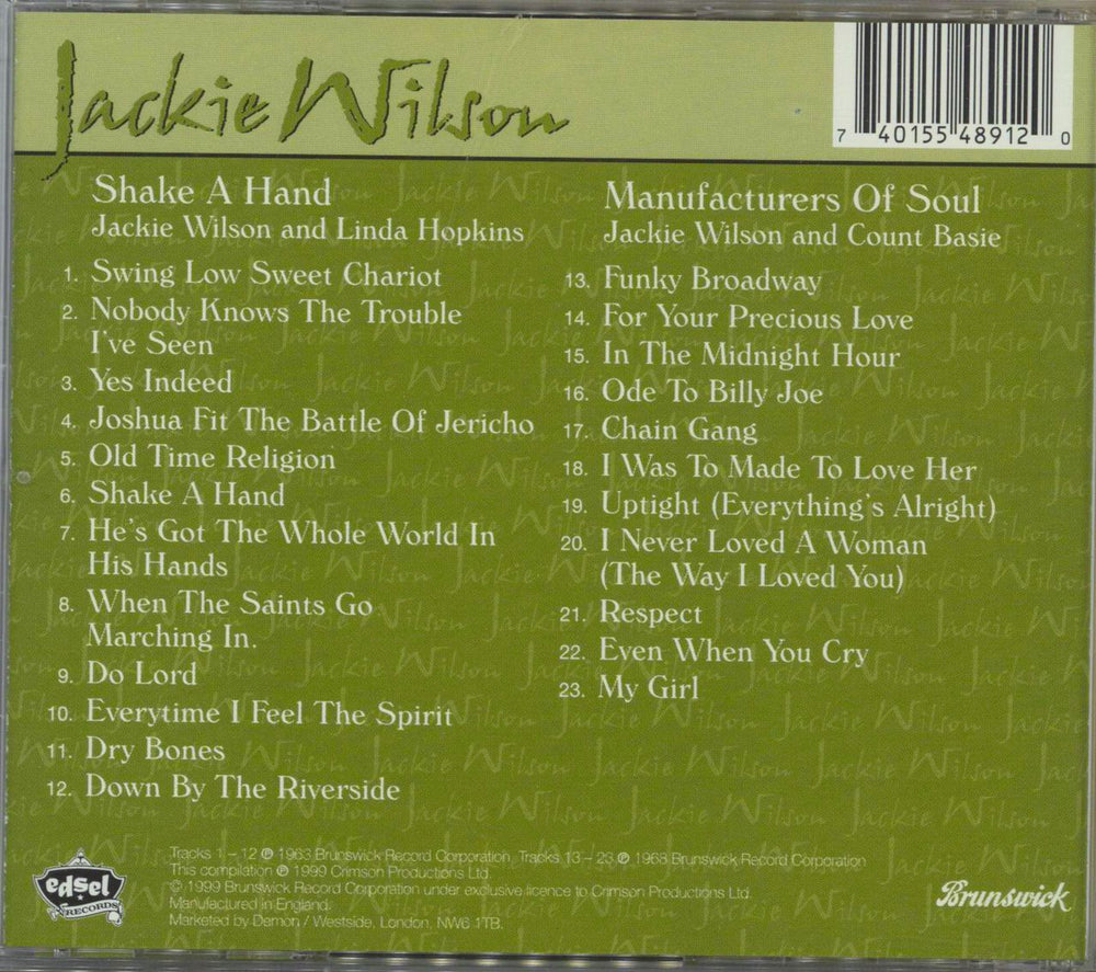 Jackie Wilson Shake A Hand & Manufacturers Of Soul UK CD album (CDLP)
