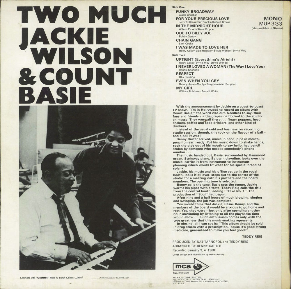 Jackie Wilson Two Much UK vinyl LP album (LP record)