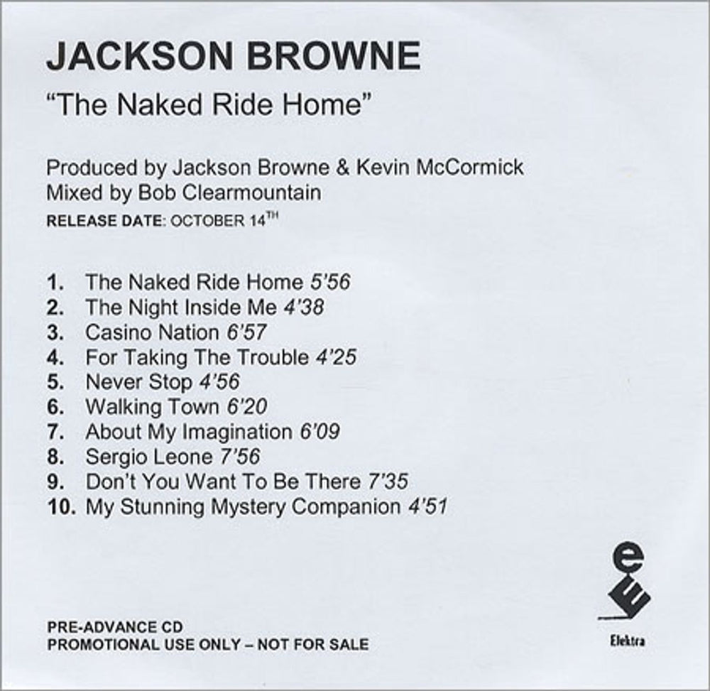 Jackson Browne The Naked Ride Home UK Promo CD-R acetate CD ACETATE