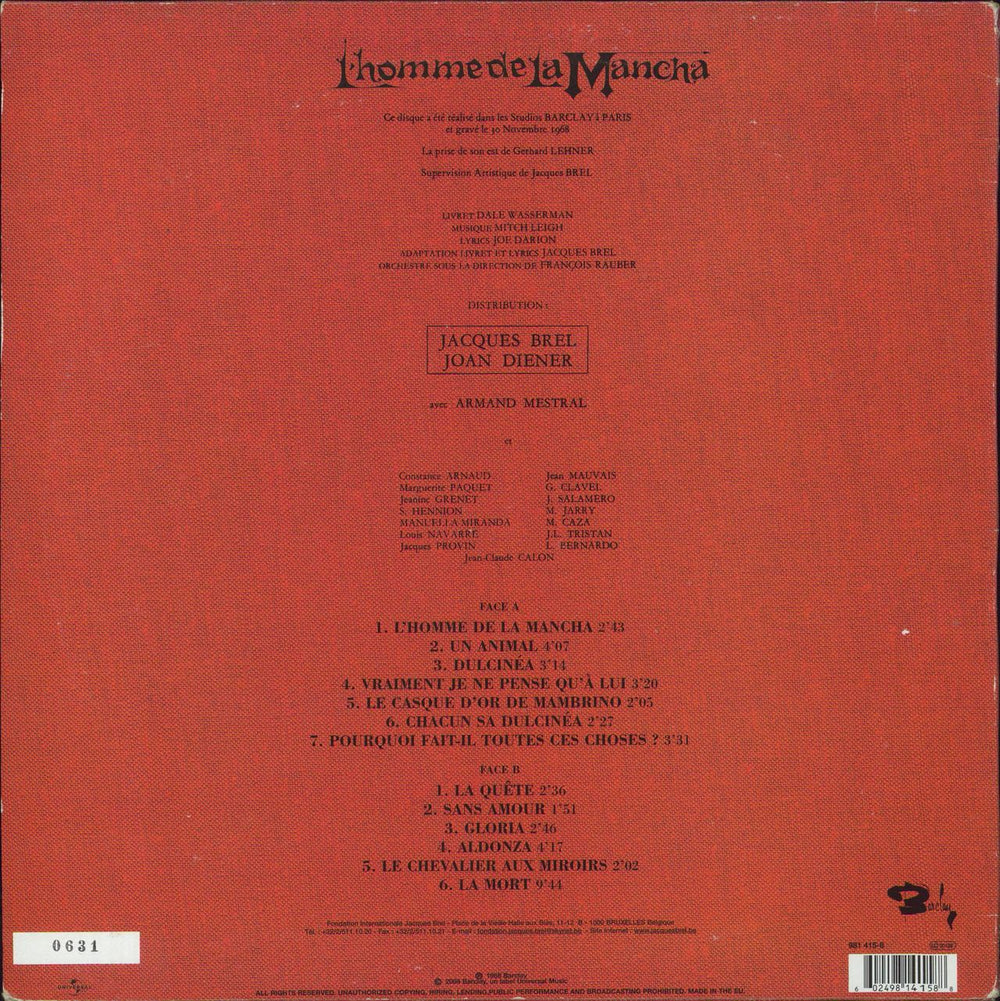 Jacques Brel L'Homme De La Mancha: Remastered - Numbered Sleeve French vinyl LP album (LP record) 602498141588