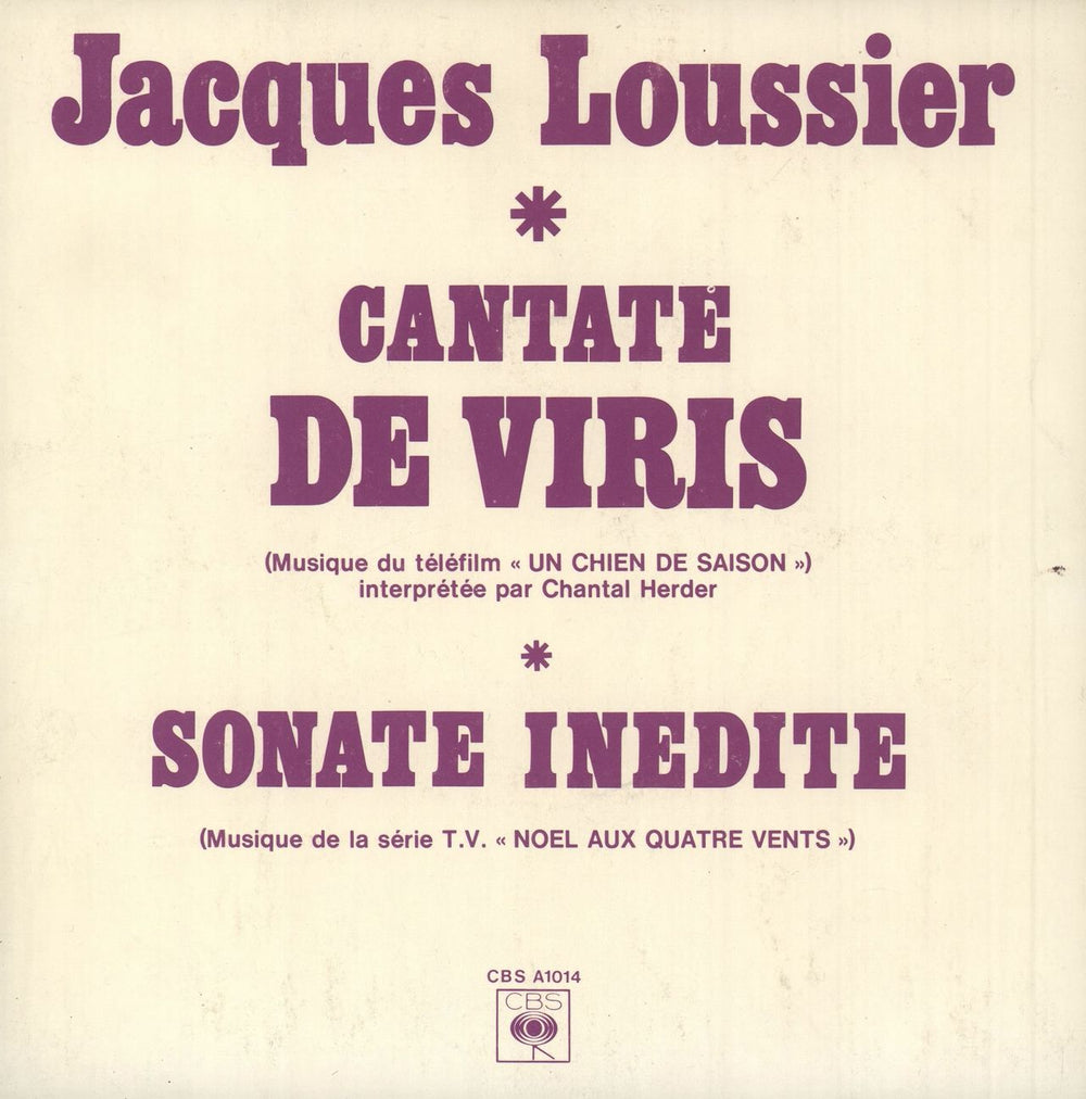 Jacques Loussier Cantate De Viris French 7" vinyl single (7 inch record / 45) A1014