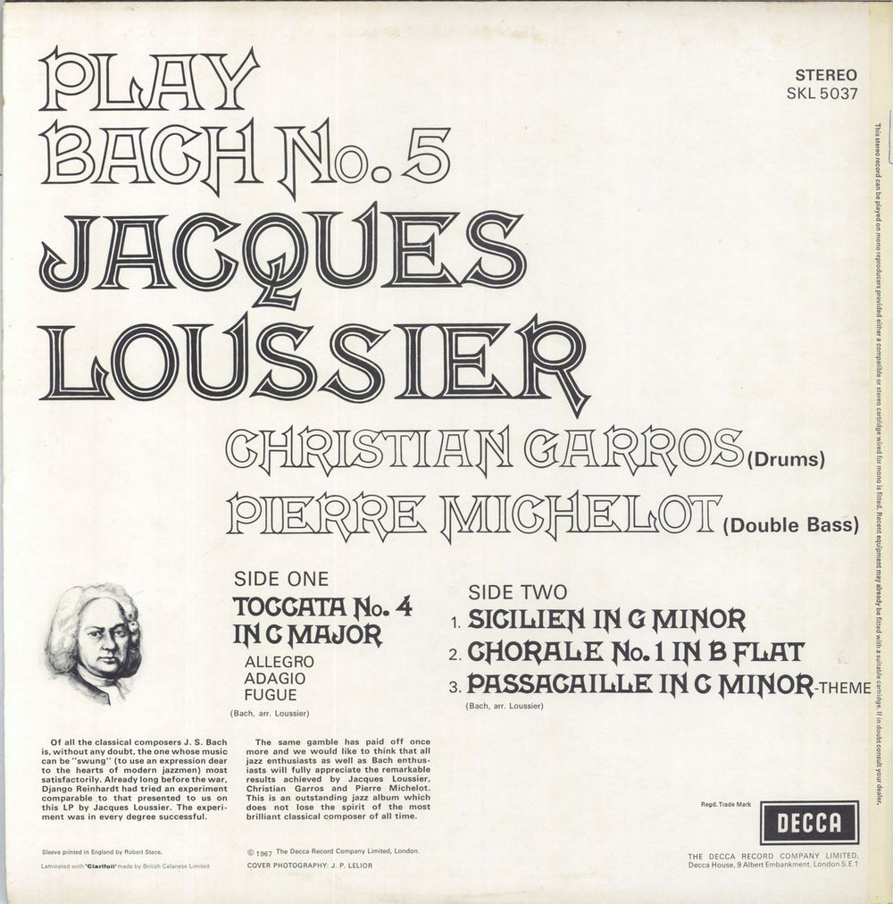 Jacques Loussier Play Bach No. 5 UK vinyl LP album (LP record) JCQLPPL820926