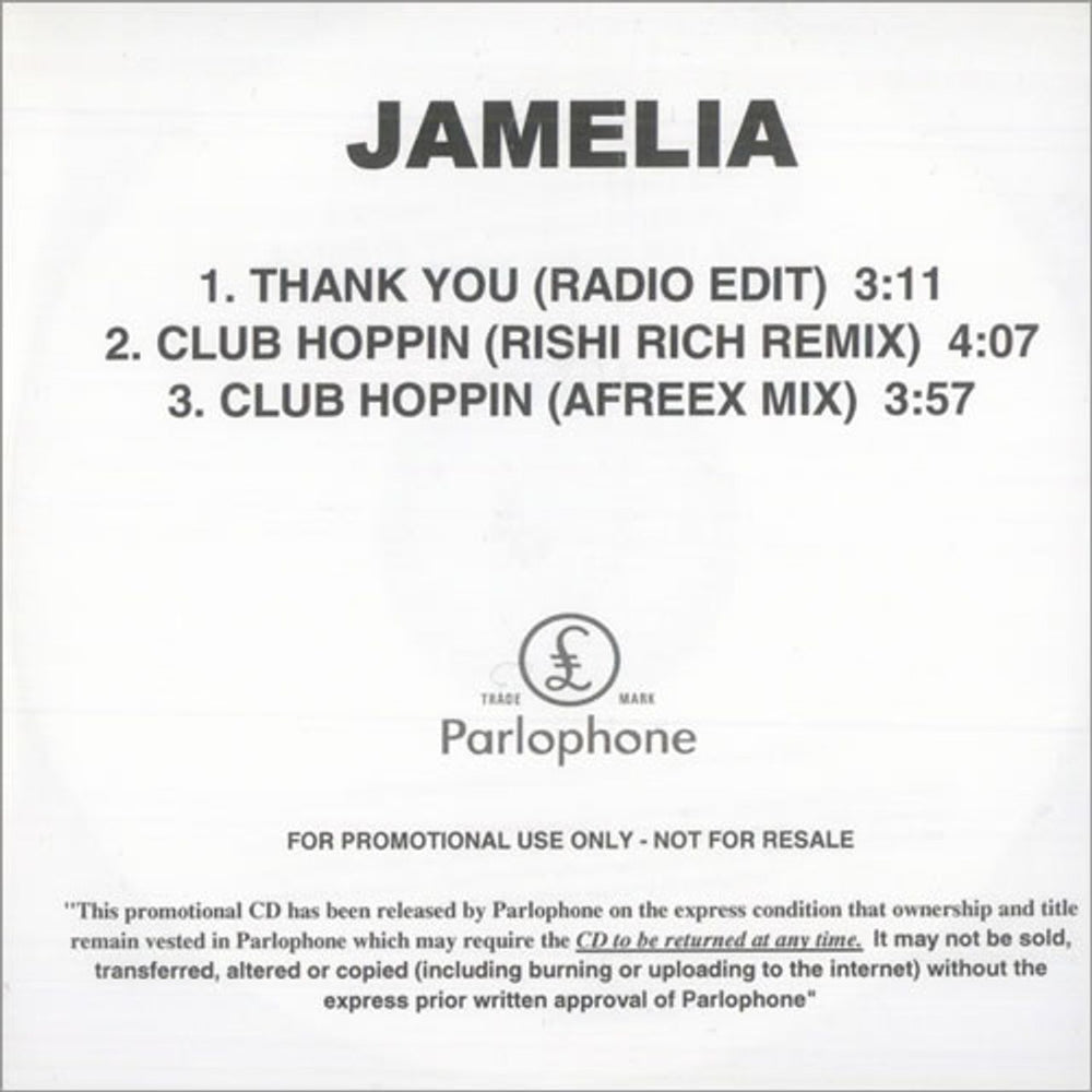 Jamelia Thank You UK Promo CD-R acetate CD-R ACETATE