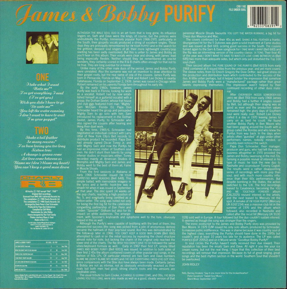 James And Bobby Purify 100% Purified Soul UK vinyl LP album (LP record)