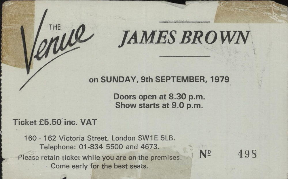 James Brown The Venue 1979 UK concert ticket TICKET STUB