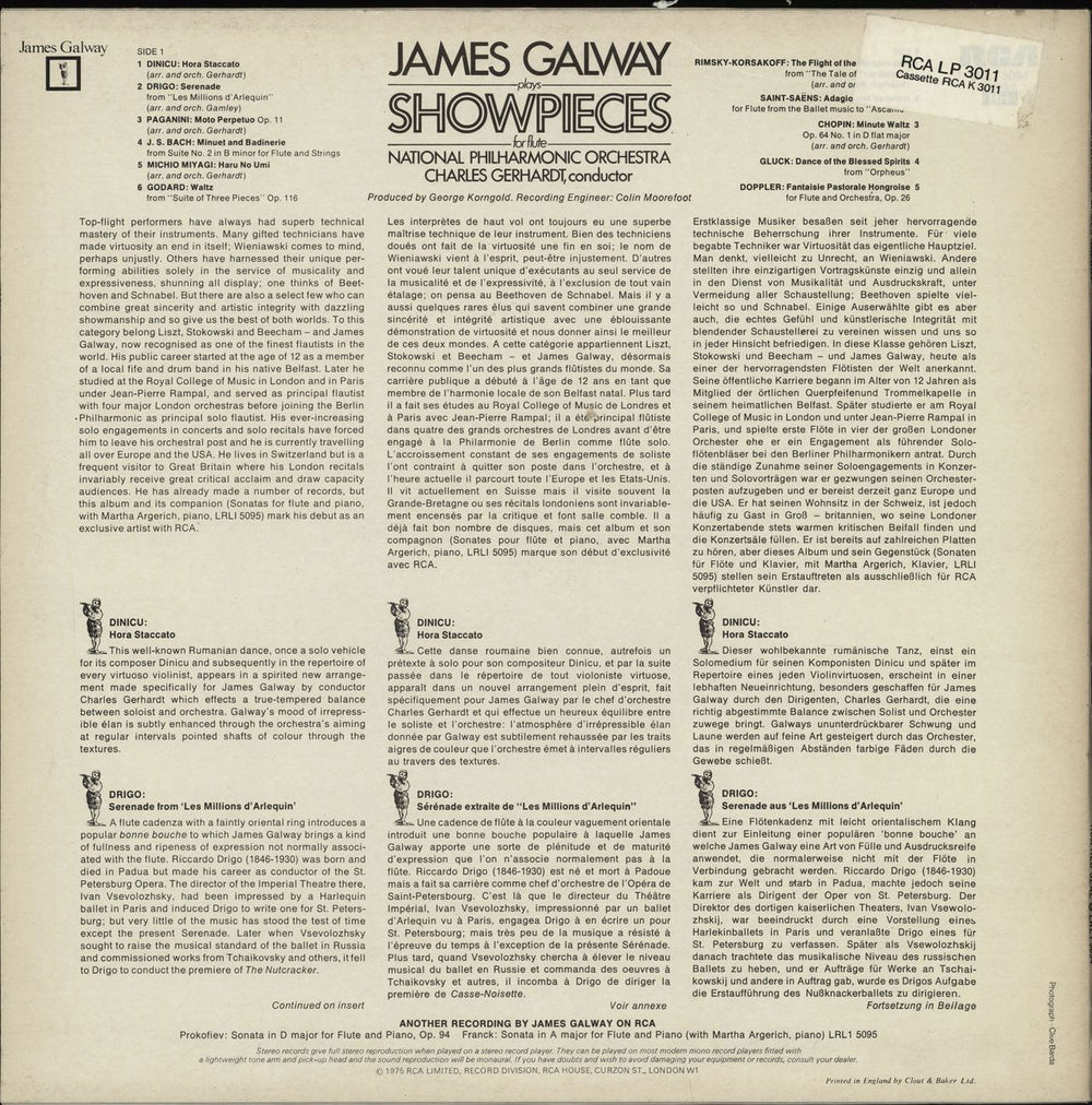 James Galway Showpieces UK vinyl LP album (LP record)