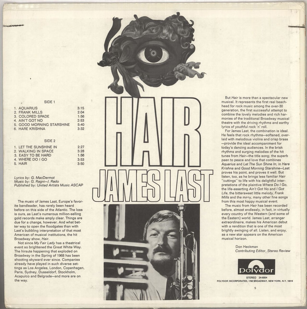 James Last Hair US vinyl LP album (LP record)