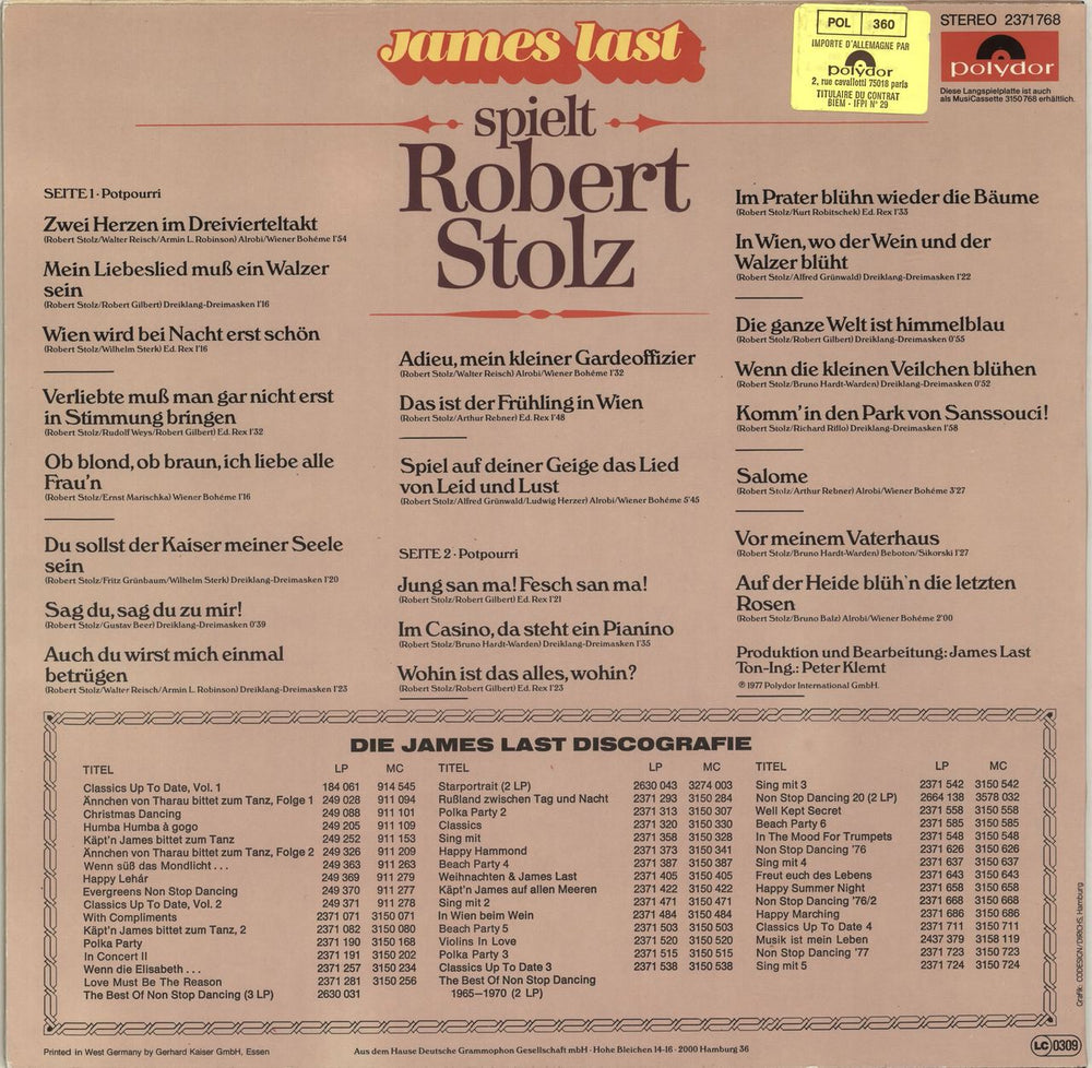 James Last Spielt Robert Stolz German vinyl LP album (LP record)