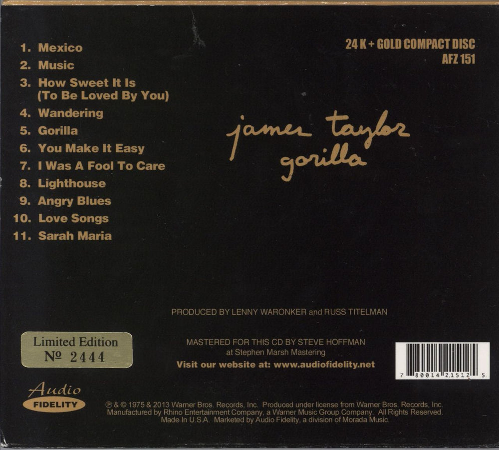 James Taylor Gorilla US CD album (CDLP)