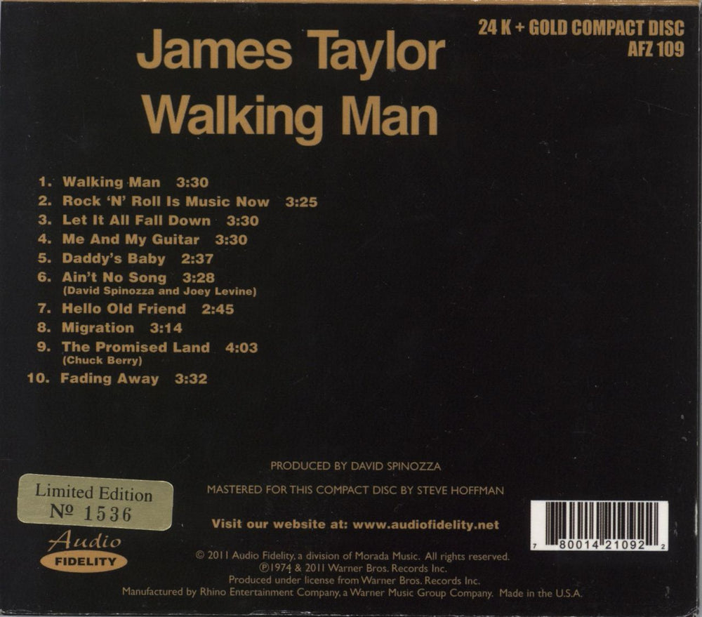 James Taylor Walking Man US CD album (CDLP)