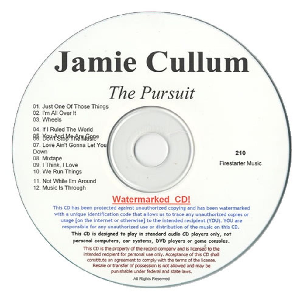 Jamie Cullum The Pursuit US Promo CD-R acetate CD-R ACETATE