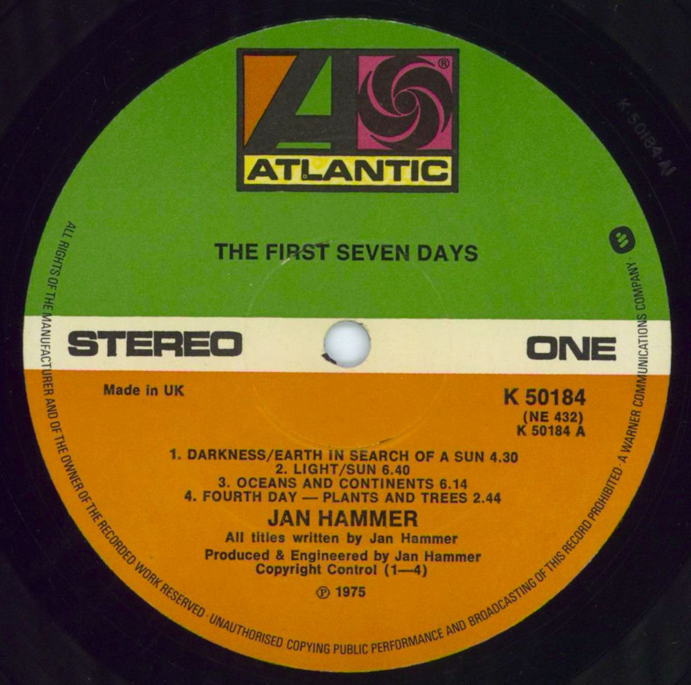 Jan Hammer The First Seven Days - VG Sleeve UK vinyl LP album (LP record) JNHLPTH813578