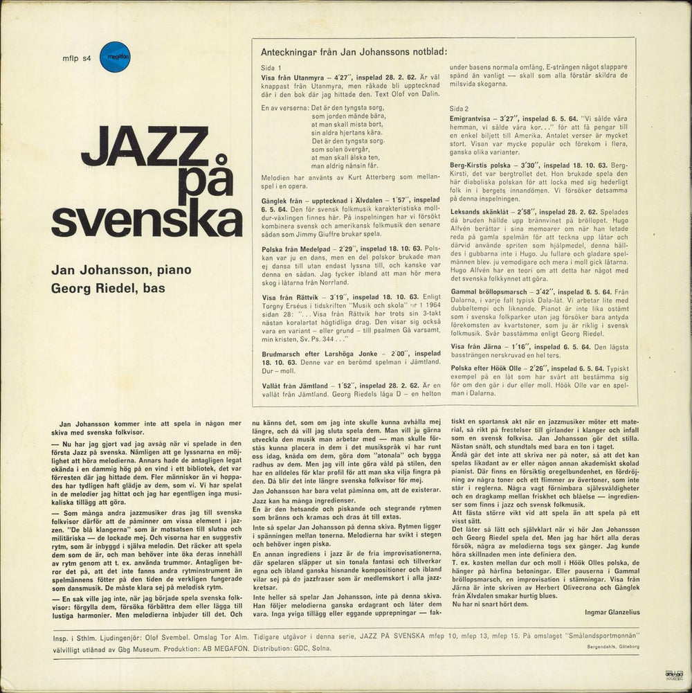 Jan Johansson Jazz På Svenska Swedish vinyl LP album (LP record)