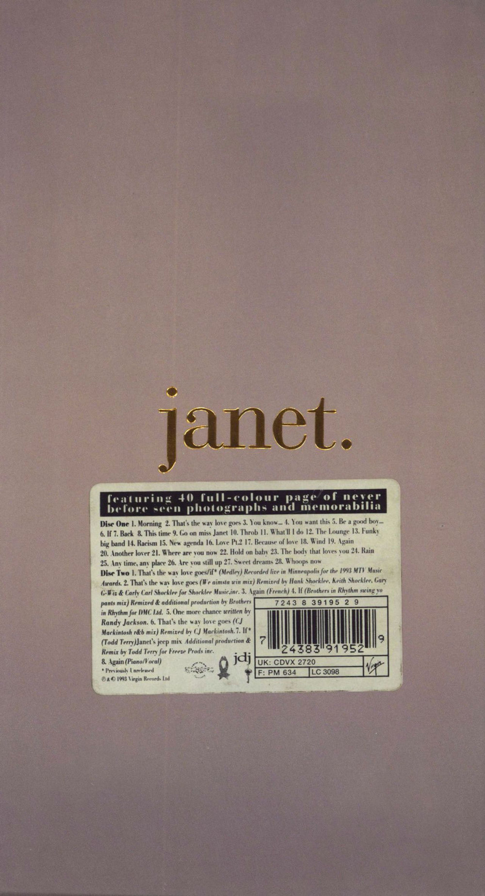 Janet Jackson Janet UK 2 CD album set (Double CD) 724383919529