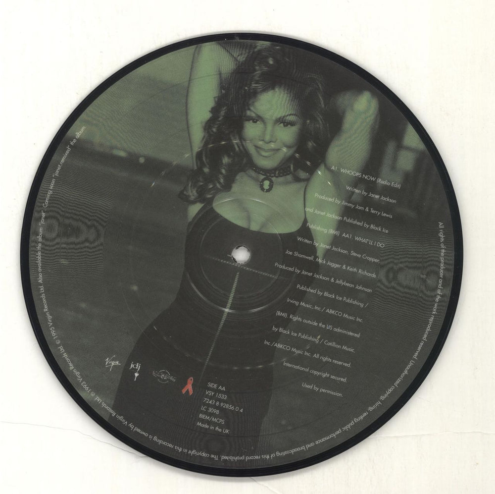 Janet Jackson Whoops Now - Stickered Sleeve UK 7" vinyl picture disc (7 inch picture disc single) J-J7PWH42105