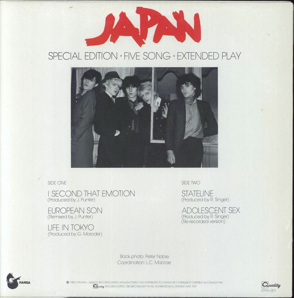 Japan Special Edition Five Song EP - Open Shrink Canadian 12" vinyl single (12 inch record / Maxi-single)