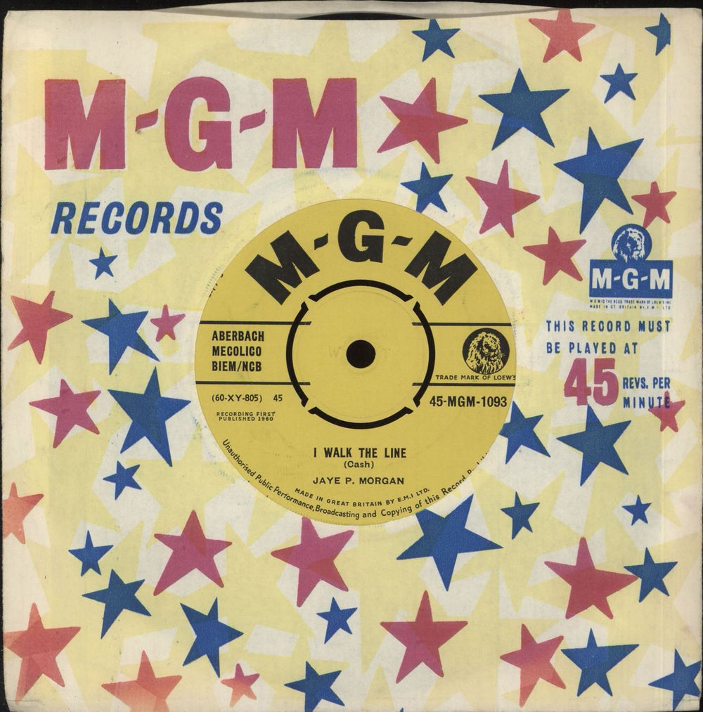 Jaye P. Morgan I Walk The Line UK 7" vinyl single (7 inch record / 45) 45-MGM-1093