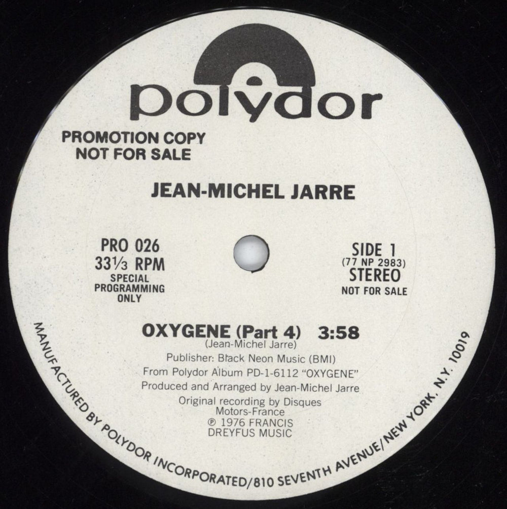 Jean-Michel Jarre Oxygene US Promo 12" vinyl single (12 inch record / Maxi-single)