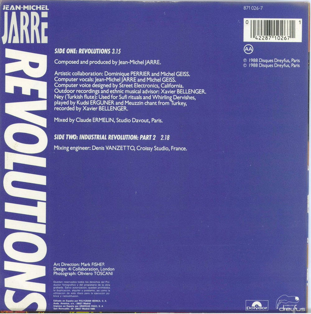 Jean-Michel Jarre Revolutions French 7" vinyl single (7 inch record / 45) 042287102671