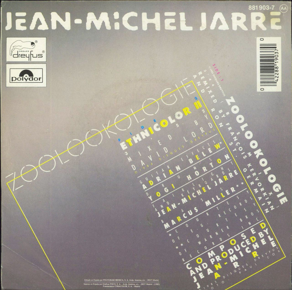 Jean-Michel Jarre Zoolookologie Spanish 7" vinyl single (7 inch record / 45) 042288190370