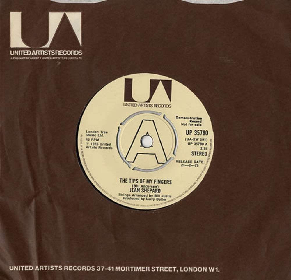 Jean Shepard The Tips Of My Fingers UK Promo 7" vinyl single (7 inch record / 45) UP35790