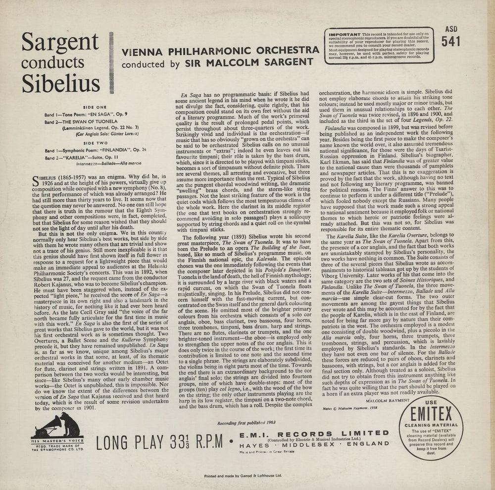 Jean Sibelius Sargent Conducts Sibelius - 3rd Dutch vinyl LP album (LP record)