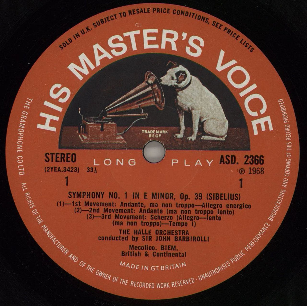 Jean Sibelius Symphony No. 1 In E Minor - 1st S/C UK vinyl LP album (LP record) SE3LPSY532229