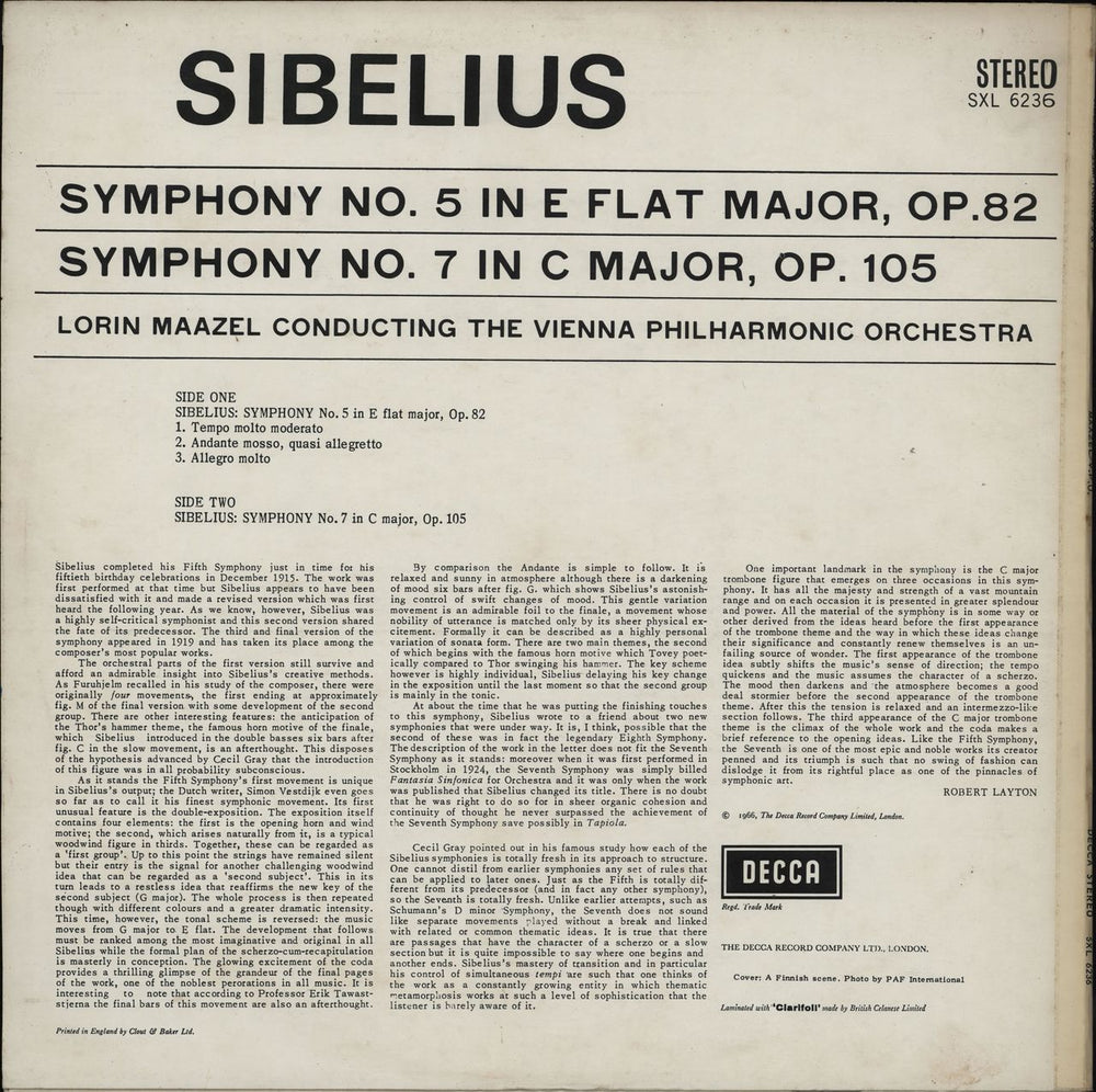 Jean Sibelius Symphony No. 5 / Symphony No. 7 - 2nd UK vinyl LP album (LP record)