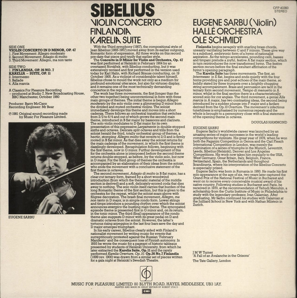 Jean Sibelius Violin Concerto / Finlandia / Karelia Suite UK vinyl LP album (LP record)