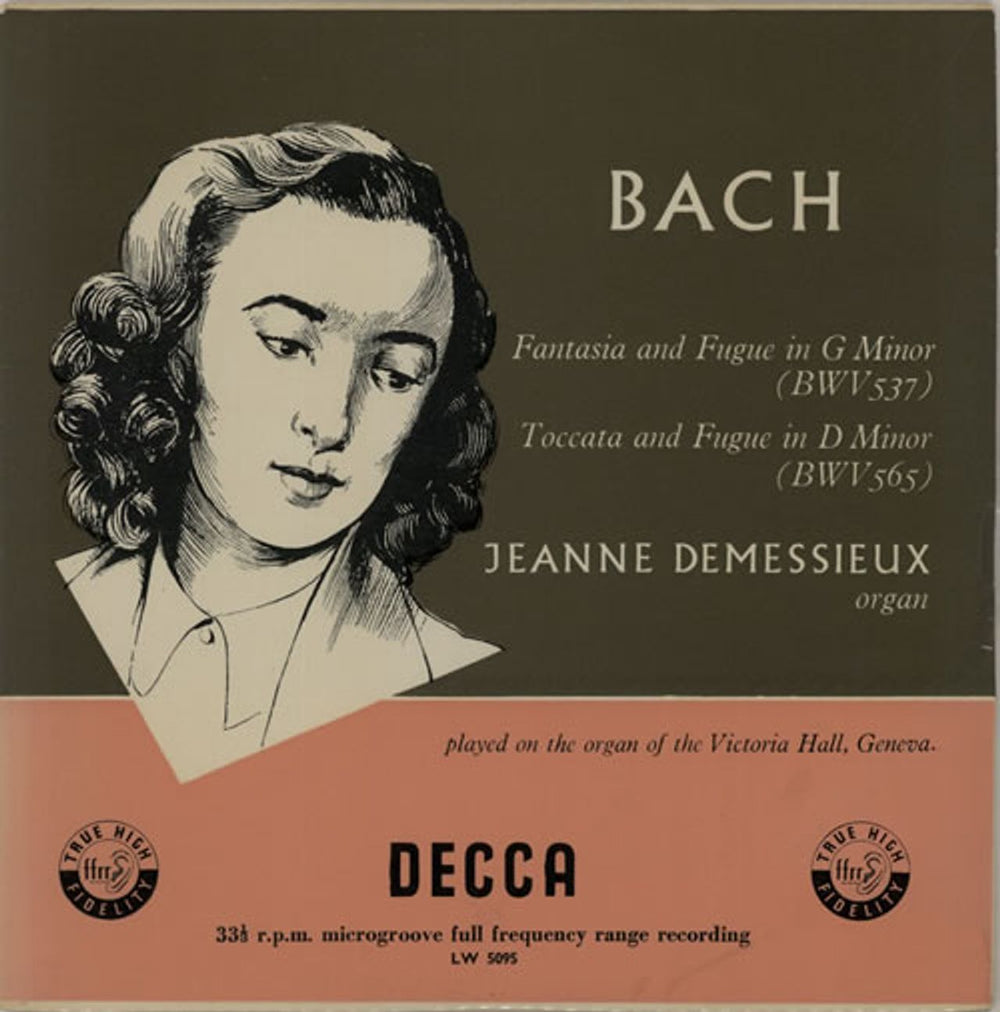 Jeanne Demessieux Bach: Fantasia And Fugue in G Minor / Toccata And Fugue in D Minor - 2nd UK 10" vinyl single (10 inch record) LW5095