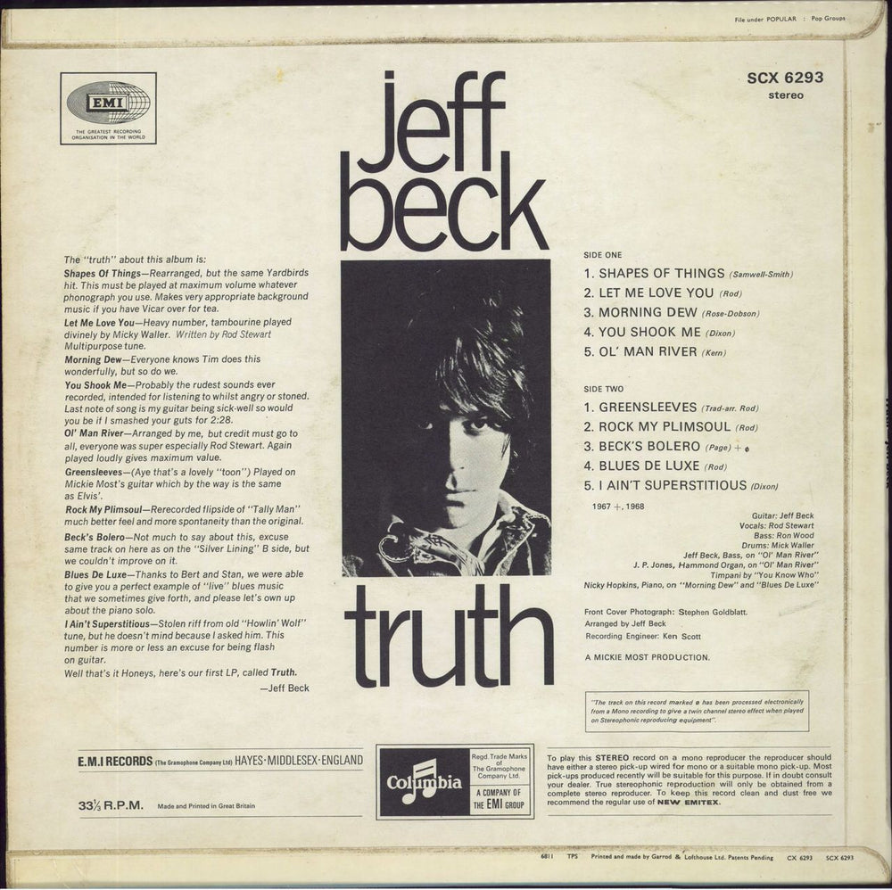 Jeff Beck Truth - 2nd - VG UK vinyl LP album (LP record)