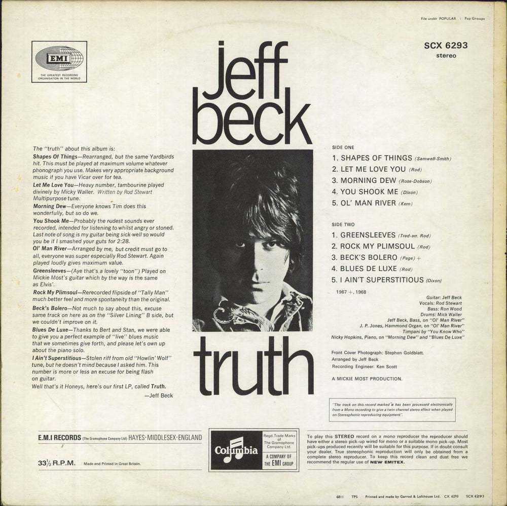 Jeff Beck Truth - 3rd - VG+ UK vinyl LP album (LP record)