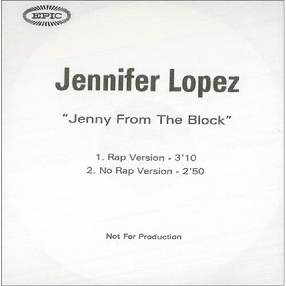 Jennifer Lopez Jenny From The Block UK Promo CD-R acetate CDR ACETATE