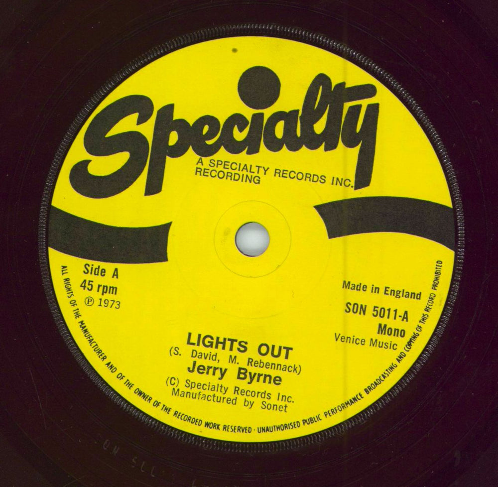 Jerry Byrne Lights Out - Solid UK 7" vinyl single (7 inch record / 45) SON5011