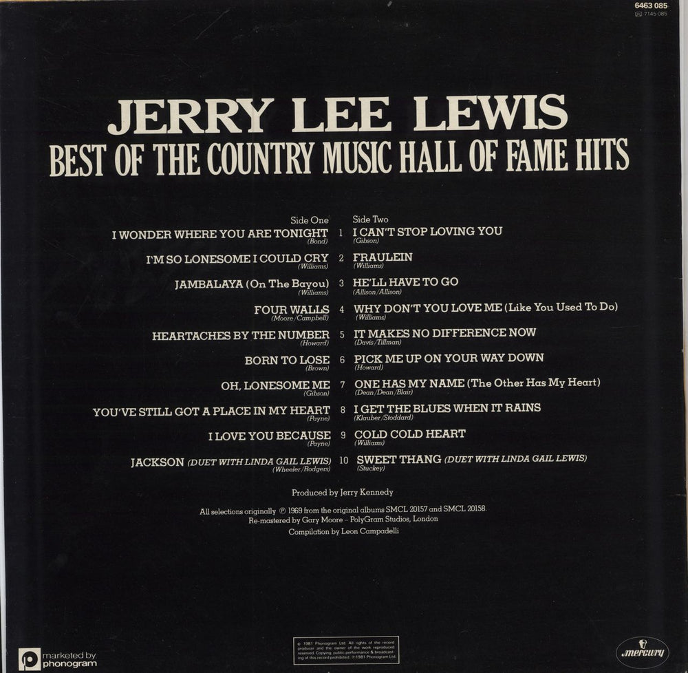 Jerry Lee Lewis Best Of The Country Music Hall Of Fame Hits UK vinyl LP album (LP record)