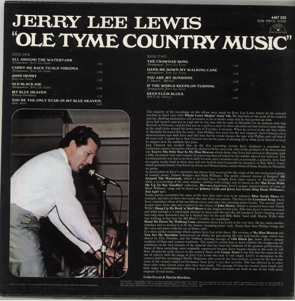 Jerry Lee Lewis Ole Tyme Country Music UK vinyl LP album (LP record)