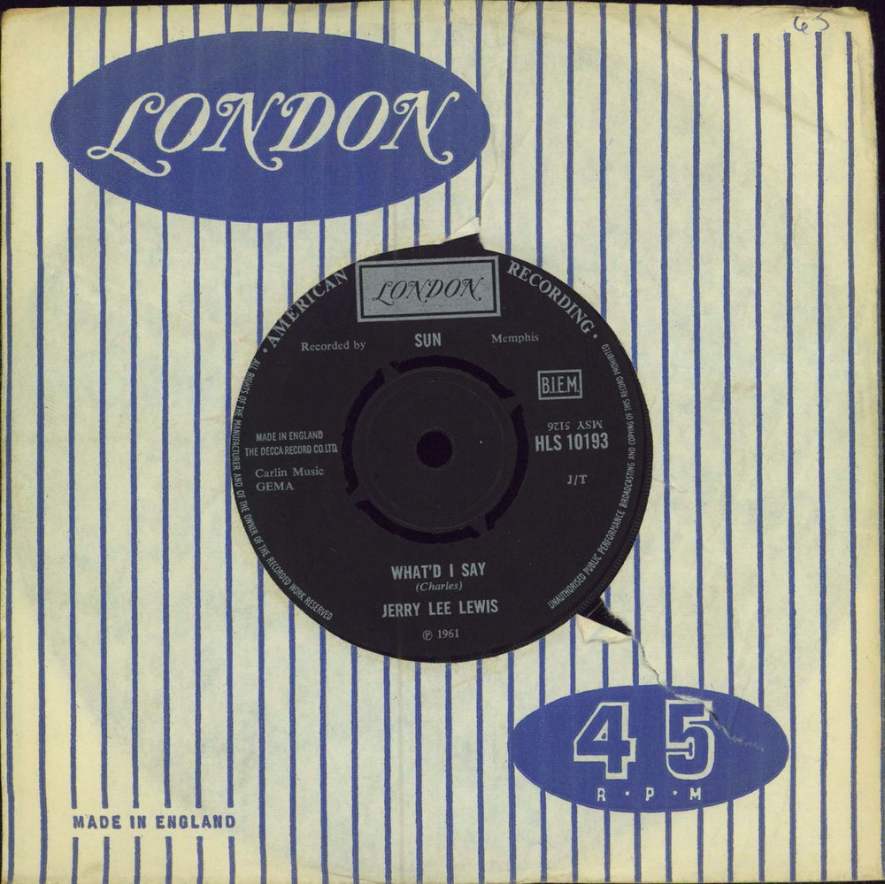 Jerry Lee Lewis What'd I Say UK 7" vinyl single (7 inch record / 45) HLS10193