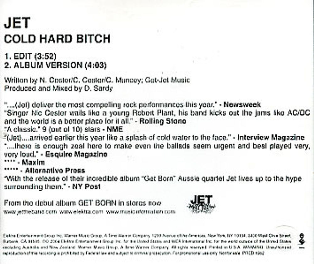 Jet Cold Hard Bitch US Promo CD single (CD5 / 5") J/TC5CO273918