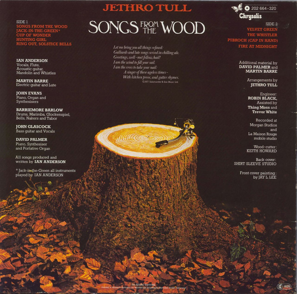 Jethro Tull Songs From The Wood German vinyl LP album (LP record)